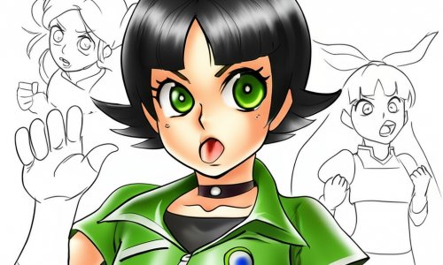 FusionFall Powerpuff Girls Sketch (partially colorized)