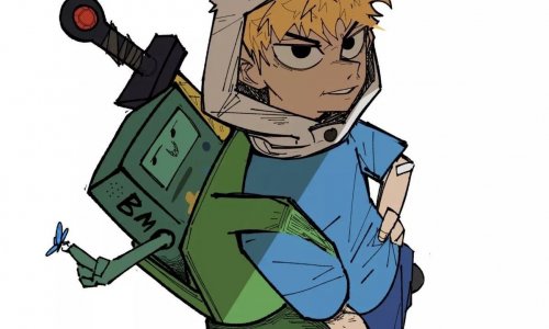 Fusionfall styled finn drawing with BMO in his backpack
