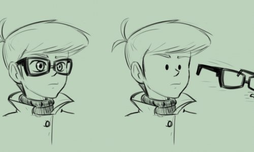 FusionFall Dexter Sketch with and without his glasses