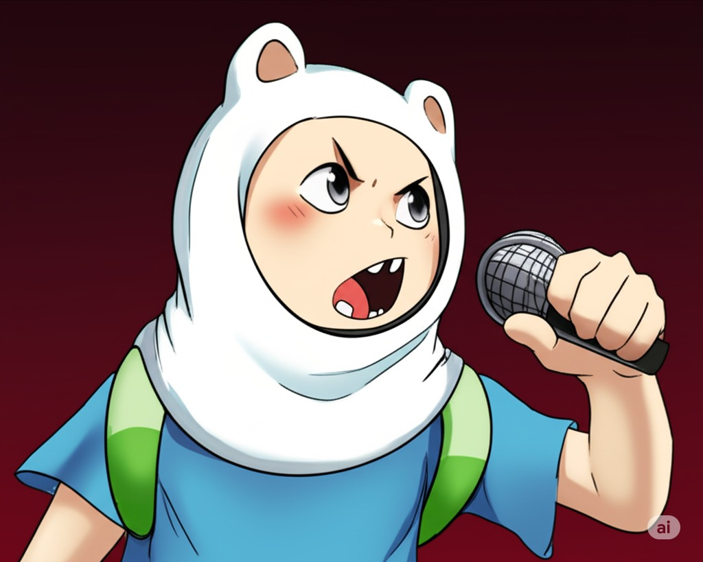 Finn from adventure time in the fusionfall style with a microphone