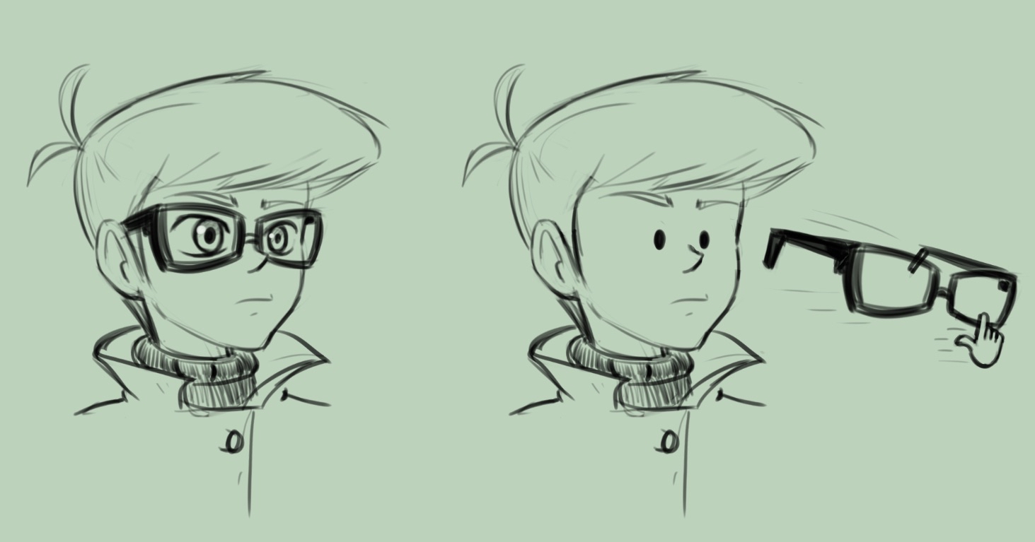 FusionFall Dexter Sketch with and without his glasses