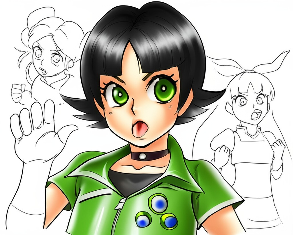 FusionFall Powerpuff Girls Sketch (partially colorized)